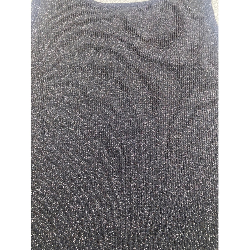Lane Bryant Womens 22/24 Black Silver Metallic Ribbed Knit Tank Top Scoop Neck - Picture 8 of 8